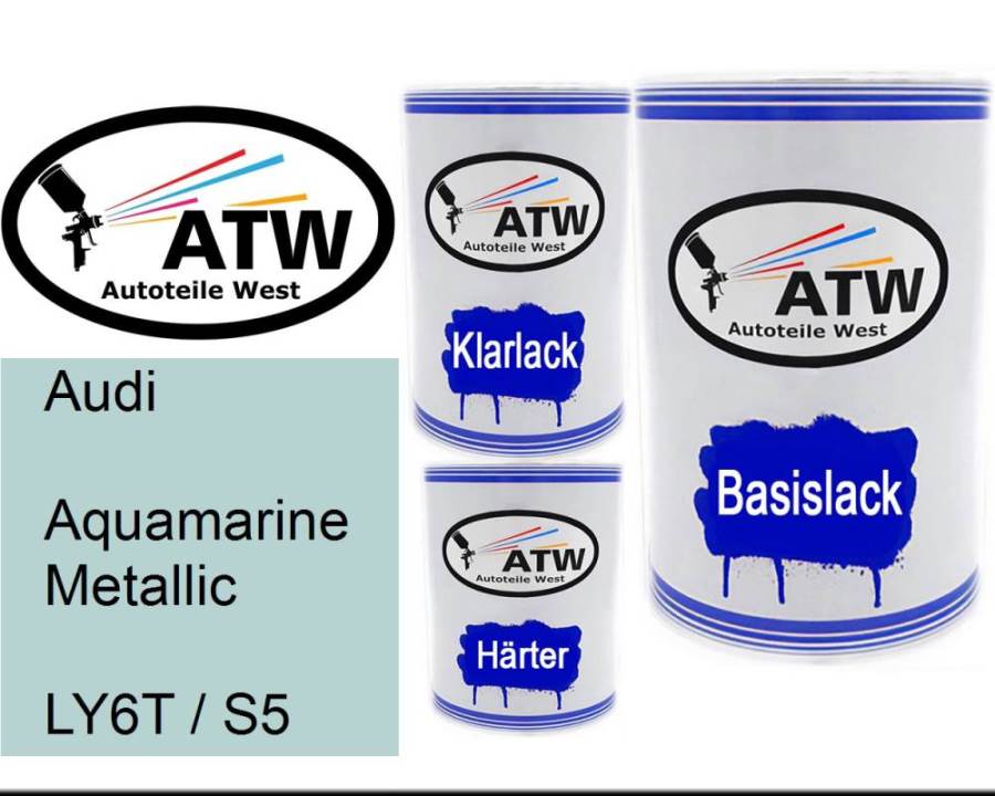 Audi, Aquamarine Metallic, LY6T / S5: 500ml Lackdose + 500ml Klarlack + 250ml Härter - Set, von ATW Autoteile West.